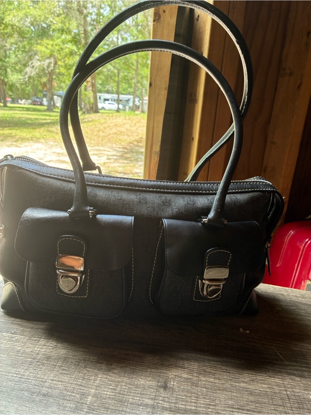 Dooney & Bourke Black Satchel with Front Pocket Details
